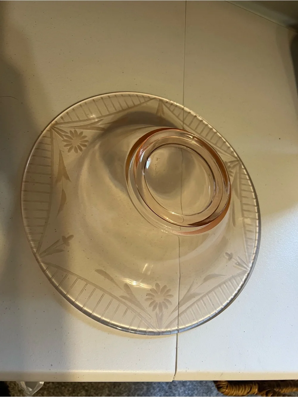 Vintage Pink Depression Glass Serving Bowl - Elegant Pink Glass Centerpiece